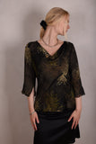 "Thinkatop" Reversible silk blouse. Prints: Bluweed/Dark Snake