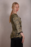 "Thinkatop" Reversible silk blouse. Prints: Bluweed/Dark Snake