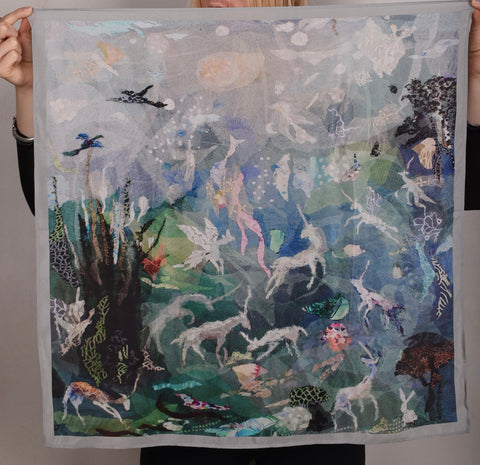 Silke tørklæde, 100% Crepe-de-Chine. kvadratisk 70X70cm. "Angel, Green"