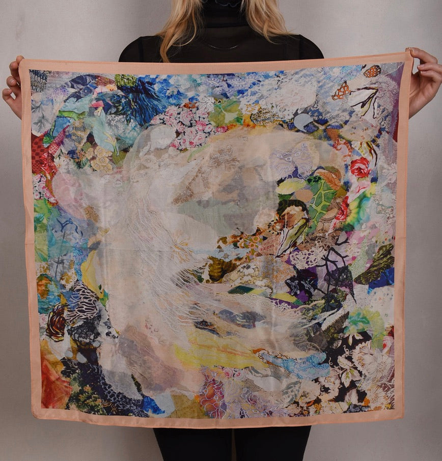 Artist Scarf. Silk Crepe-de-Chine 70X70 cm. "Angel, Peach"